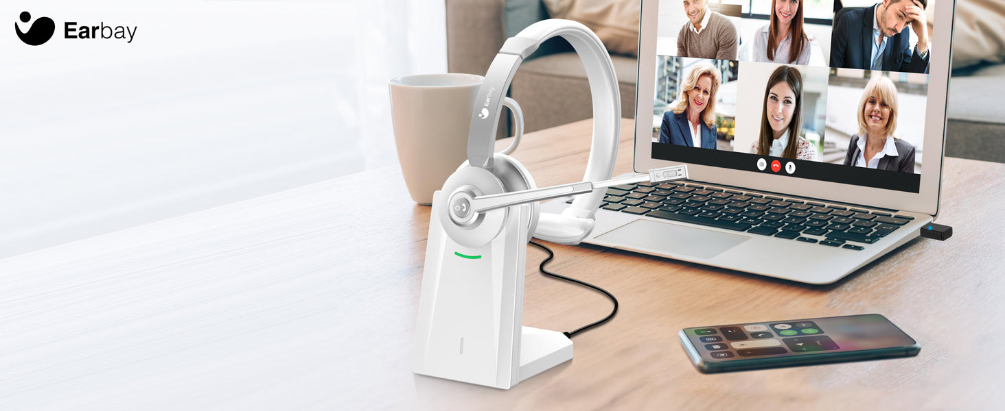 Earbay Wireless Dual Connection Headset - White